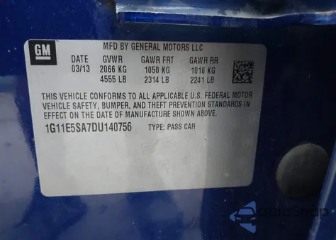 2013 Chevrolet Malibu 2Lt из США, поврежденный, VIN 1G11E5SA7DU140756